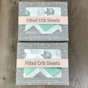 Two Optima Baby‎ 2 Pack Fitted Soft Cotton Fitted Crib Sheets Green White
